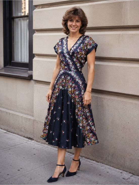 Vintage Dresses & Skirts - Vintage 80s floral midi dress black full skirt semi sheer Small Retro